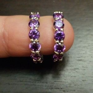 Purple amethyst with sterling silver hoop earrings